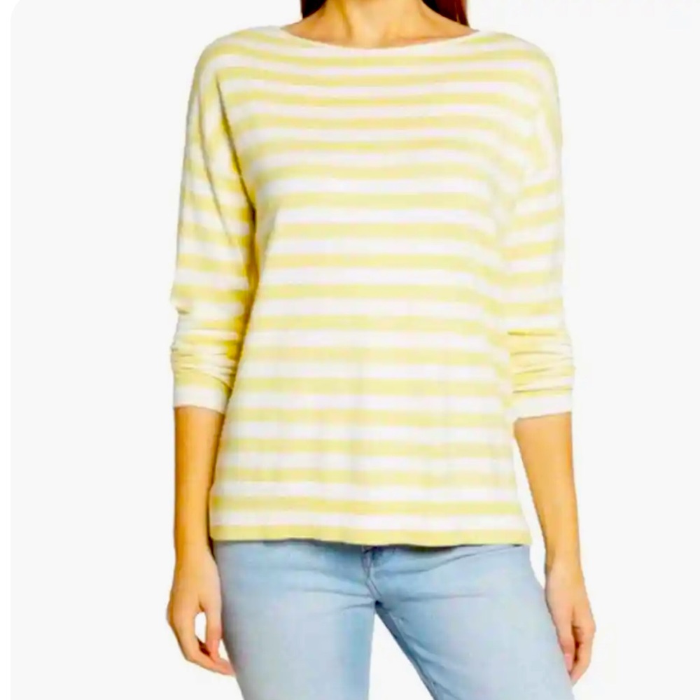NWT Nordstrom Caslon Knit Yellow & White Stripes Cotton Size Large